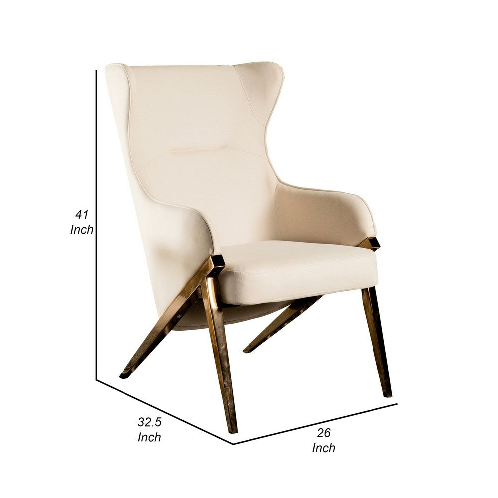Benjara Arlo 33 Inch Accent Chair, Contoured Wingback, Beige Vegan Leather
