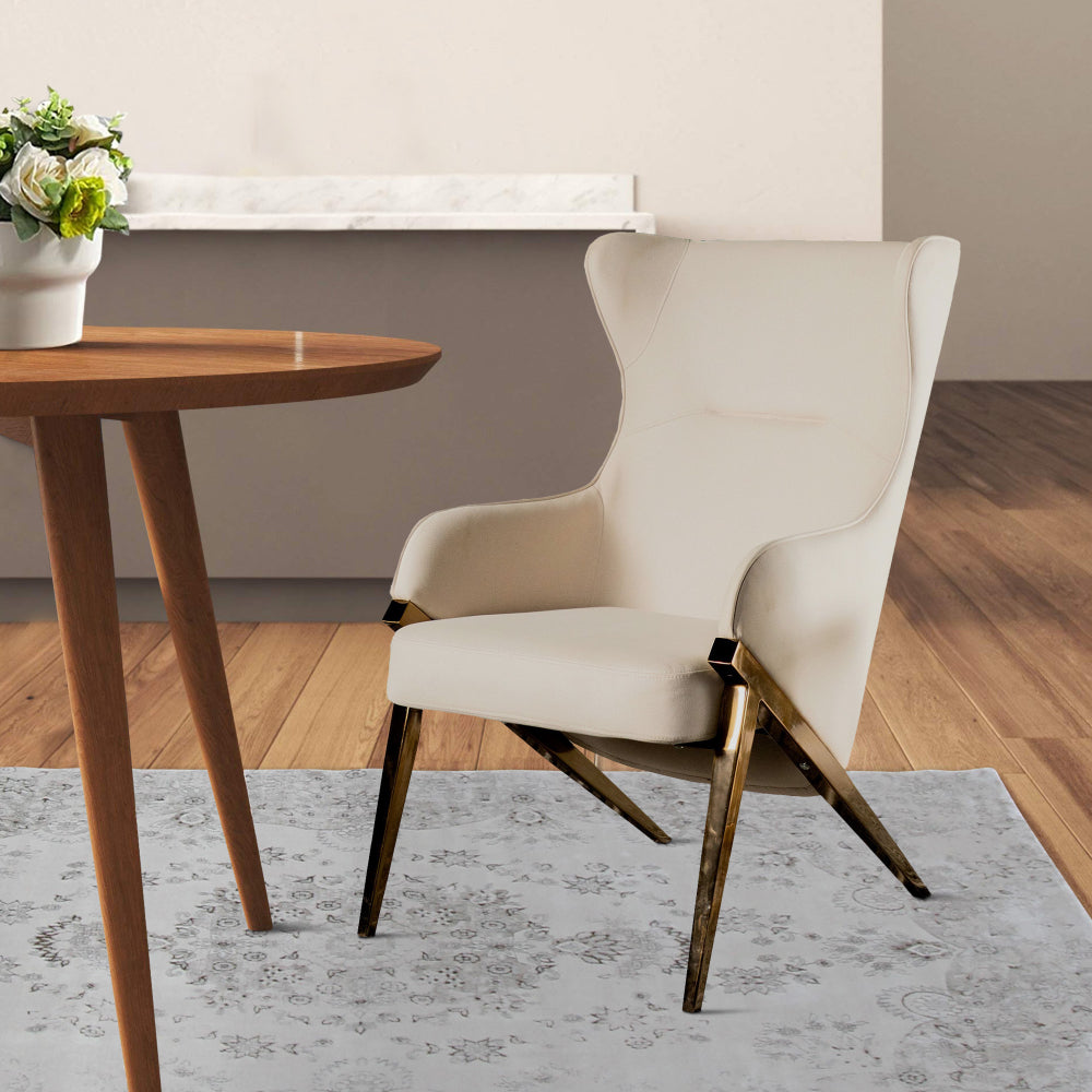 Benjara Arlo 33 Inch Accent Chair, Contoured Wingback, Beige Vegan Leather