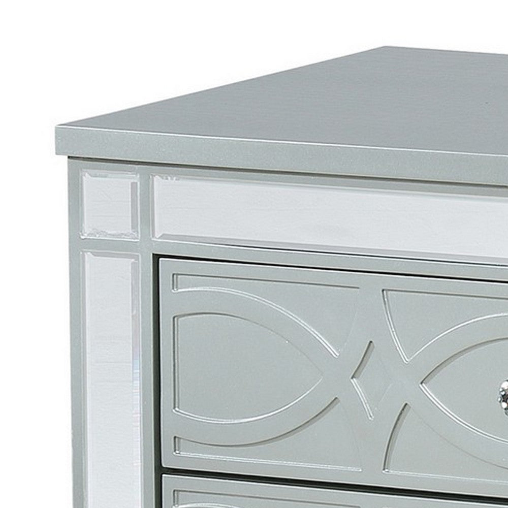 Benjara Gina 29 Inch Modern Glam Nightstand, Round Crystal Knobs, USB Ports, Silver