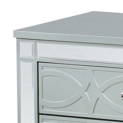 Benjara Gina 29 Inch Modern Glam Nightstand, Round Crystal Knobs, USB Ports, Silver