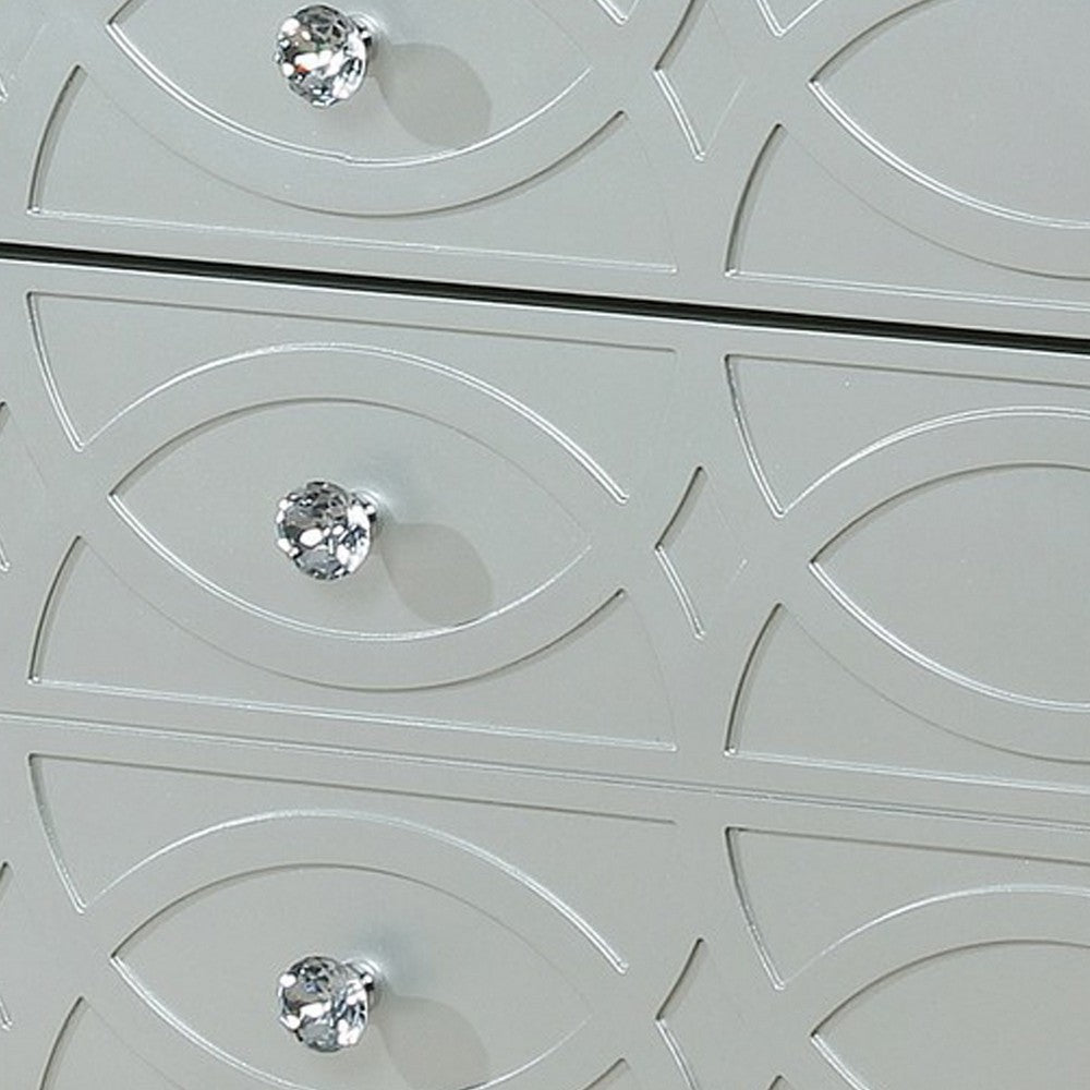 Benjara Gina 29 Inch Modern Glam Nightstand, Round Crystal Knobs, USB Ports, Silver
