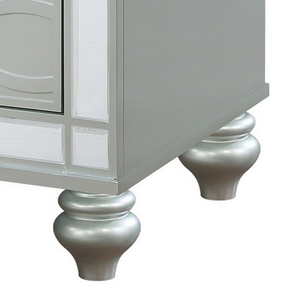 Benjara Gina 29 Inch Modern Glam Nightstand, Round Crystal Knobs, USB Ports, Silver