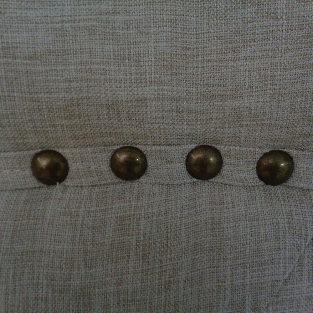 Benjara Queen Size Bed, Beige Fabric Upholstered, Camel Back, Button Tufted