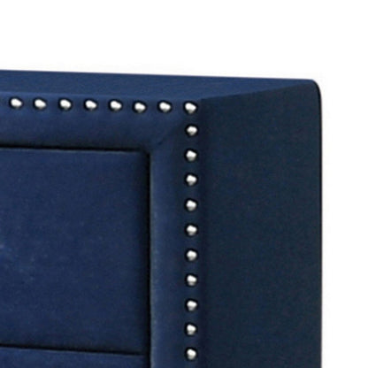Benjara Cale 26 Inch Modern Wood Nightstand, Velvet Upholstered, Nailhead, Blue