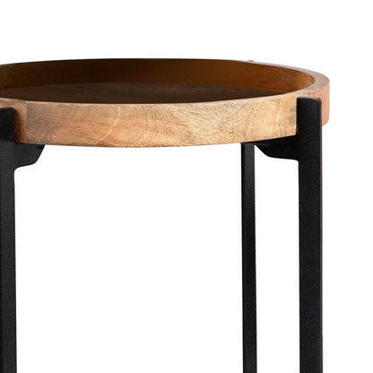 Benjara 24 Inch Modern End Accent Table, Round Marble Shelf, Wood, White, Brown