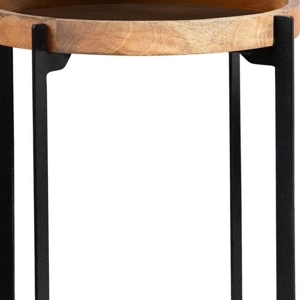 Benjara 24 Inch Modern End Accent Table, Round Marble Shelf, Wood, White, Brown