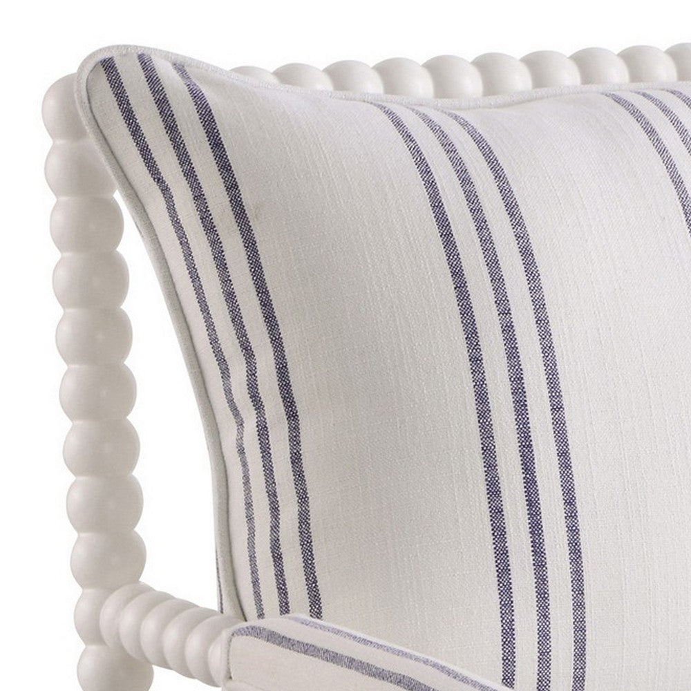 Benjara 34 Inch Accent Chair, Reversible Pillow Backrest, Fabric, White, Navy
