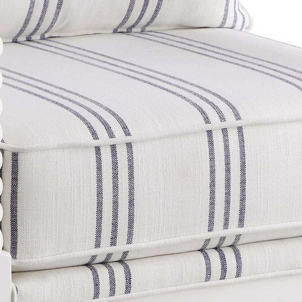 Benjara 34 Inch Accent Chair, Reversible Pillow Backrest, Fabric, White, Navy