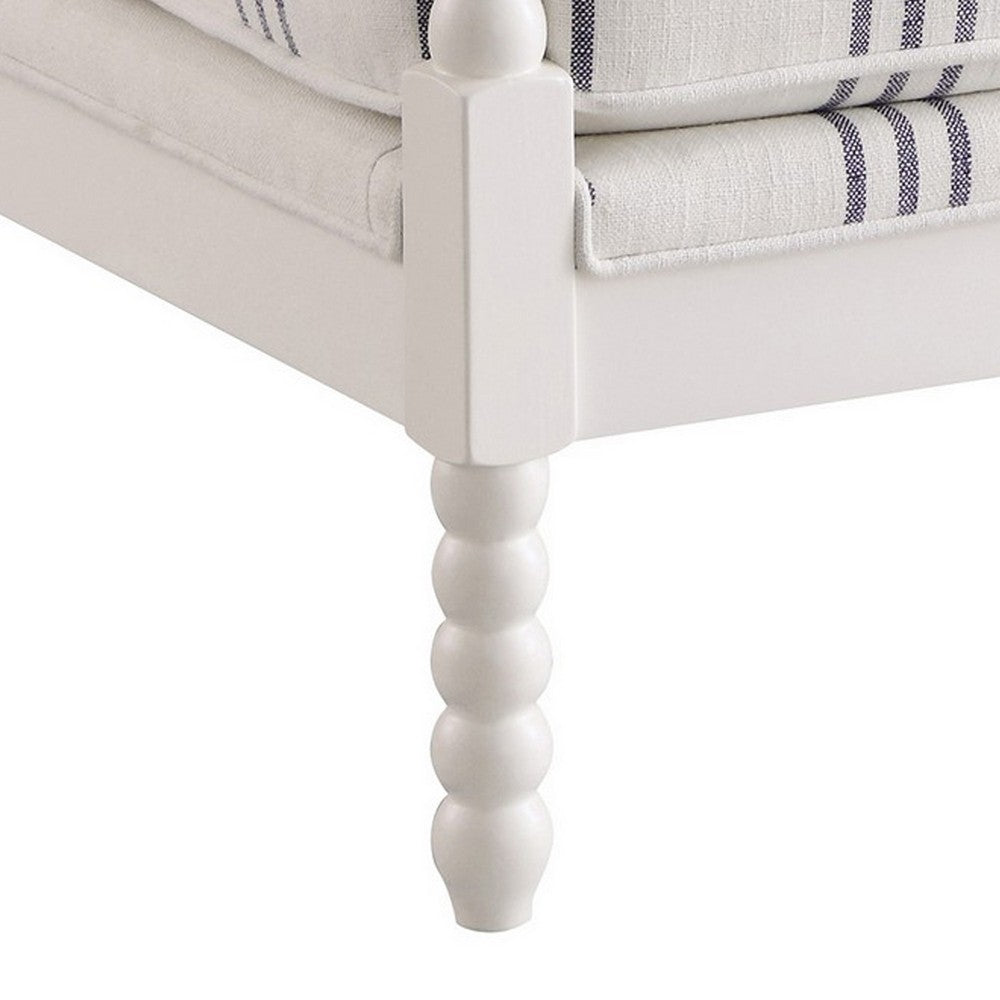 Benjara 34 Inch Accent Chair, Reversible Pillow Backrest, Fabric, White, Navy