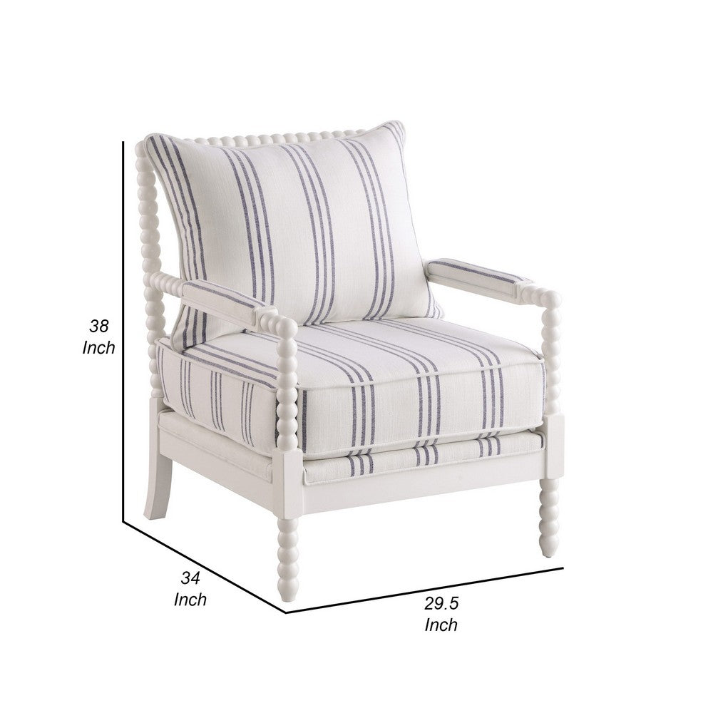 Benjara 34 Inch Accent Chair, Reversible Pillow Backrest, Fabric, White, Navy