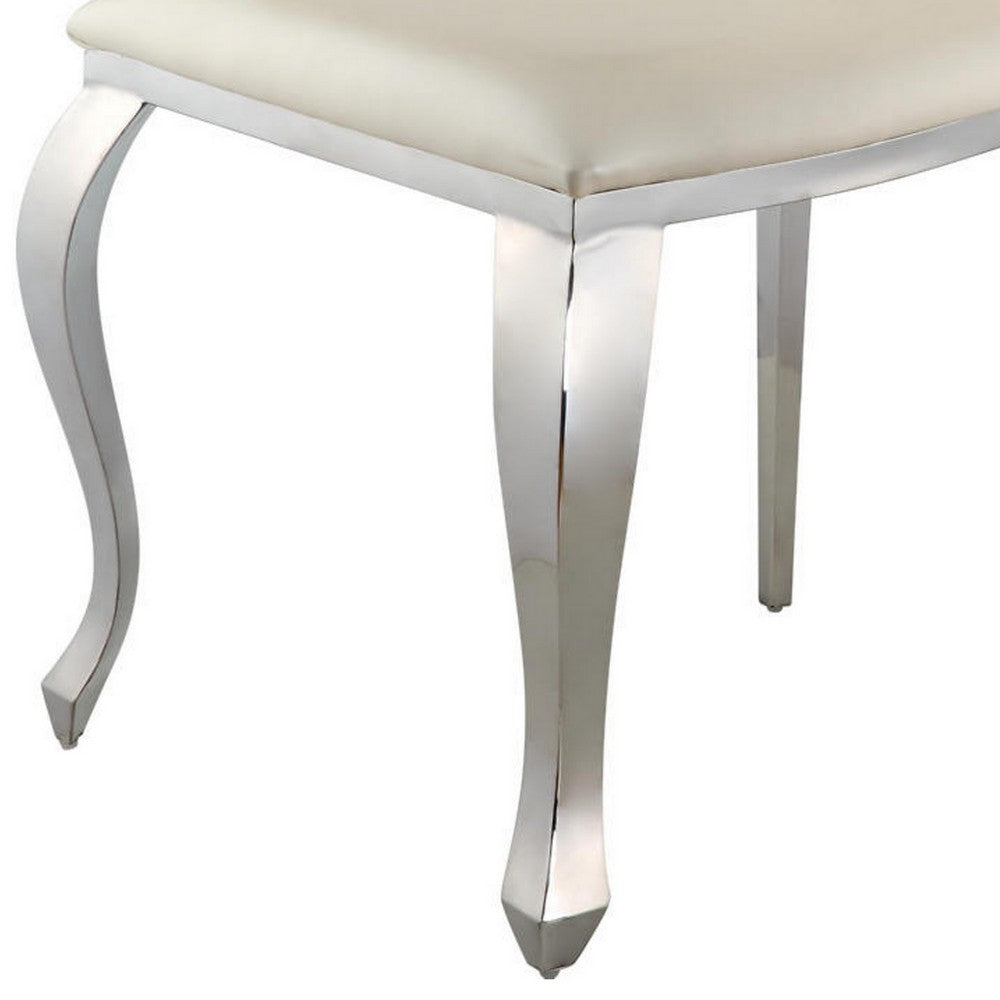 Benjara Kuri 23 Inch Dining Chair, Scalloped Back, Vegan Leather, Set of 2, Beige