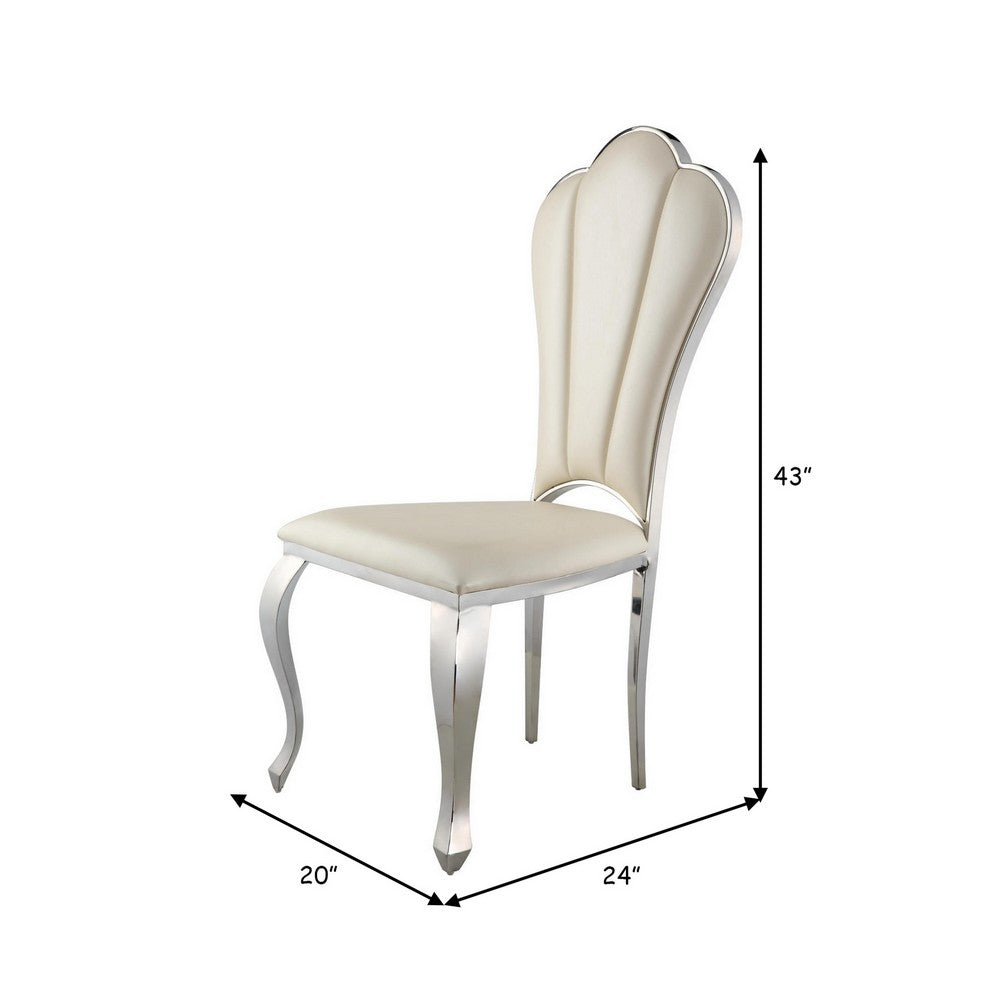 Benjara Kuri 23 Inch Dining Chair, Scalloped Back, Vegan Leather, Set of 2, Beige