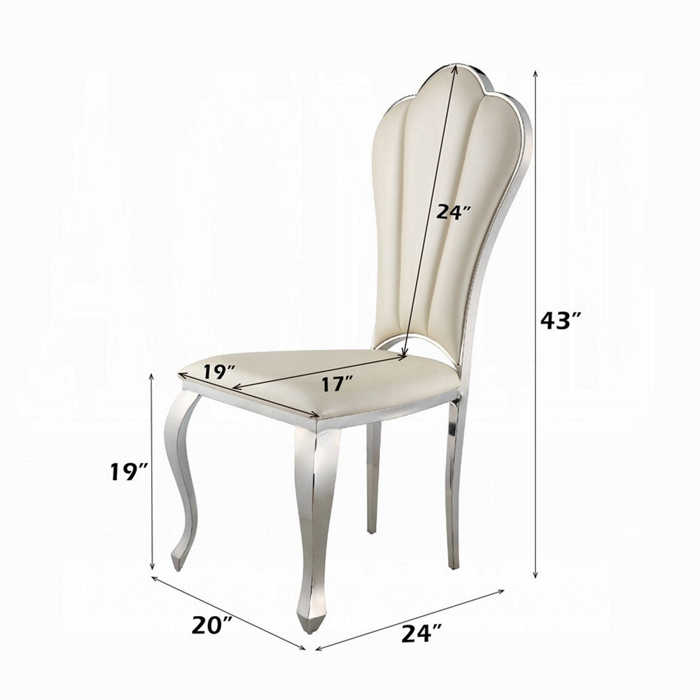 Benjara Kuri 23 Inch Dining Chair, Scalloped Back, Vegan Leather, Set of 2, Beige