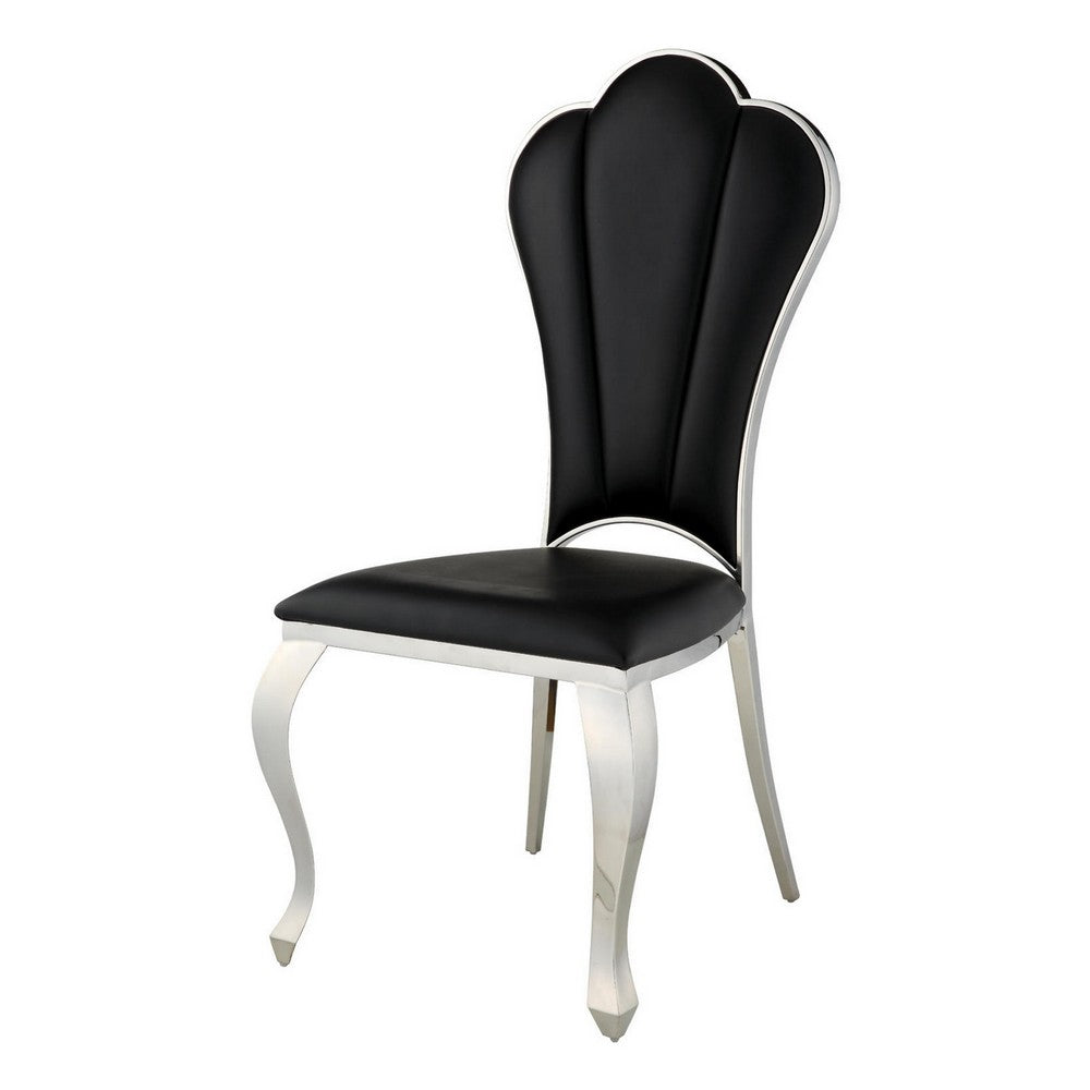 Benjara Kuri 24 Inch Dining Chair, Vegan Faux Leather, Textured, Set of 2, Black