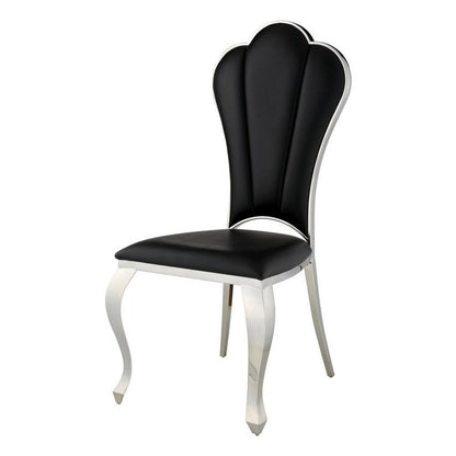 Benjara Kuri 24 Inch Dining Chair, Vegan Faux Leather, Textured, Set of 2, Black