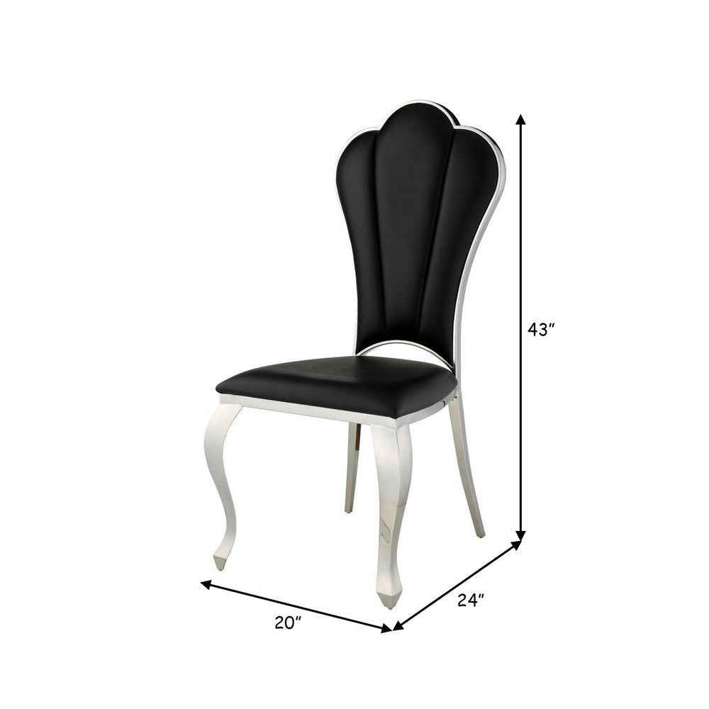 Benjara Kuri 24 Inch Dining Chair, Vegan Faux Leather, Textured, Set of 2, Black