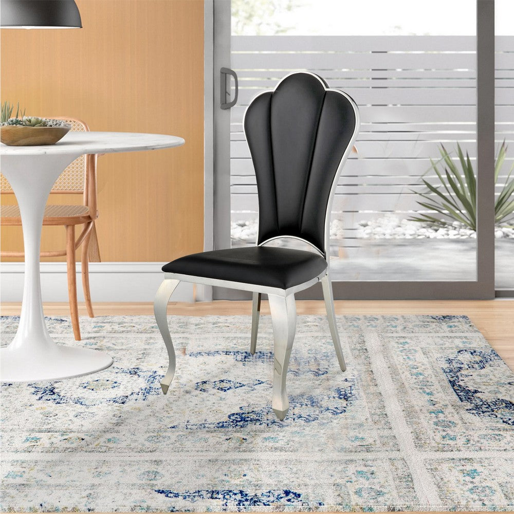 Benjara Kuri 24 Inch Dining Chair, Vegan Faux Leather, Textured, Set of 2, Black