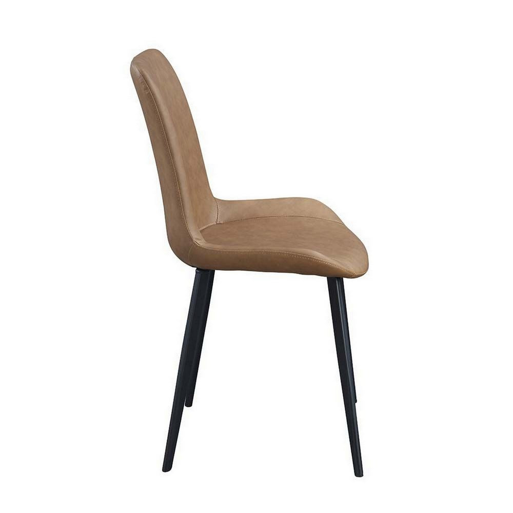 Benjara Eli 20 Inch Parson Style Dining Chair, Vegan Leather, Set of 2, Tan Brown