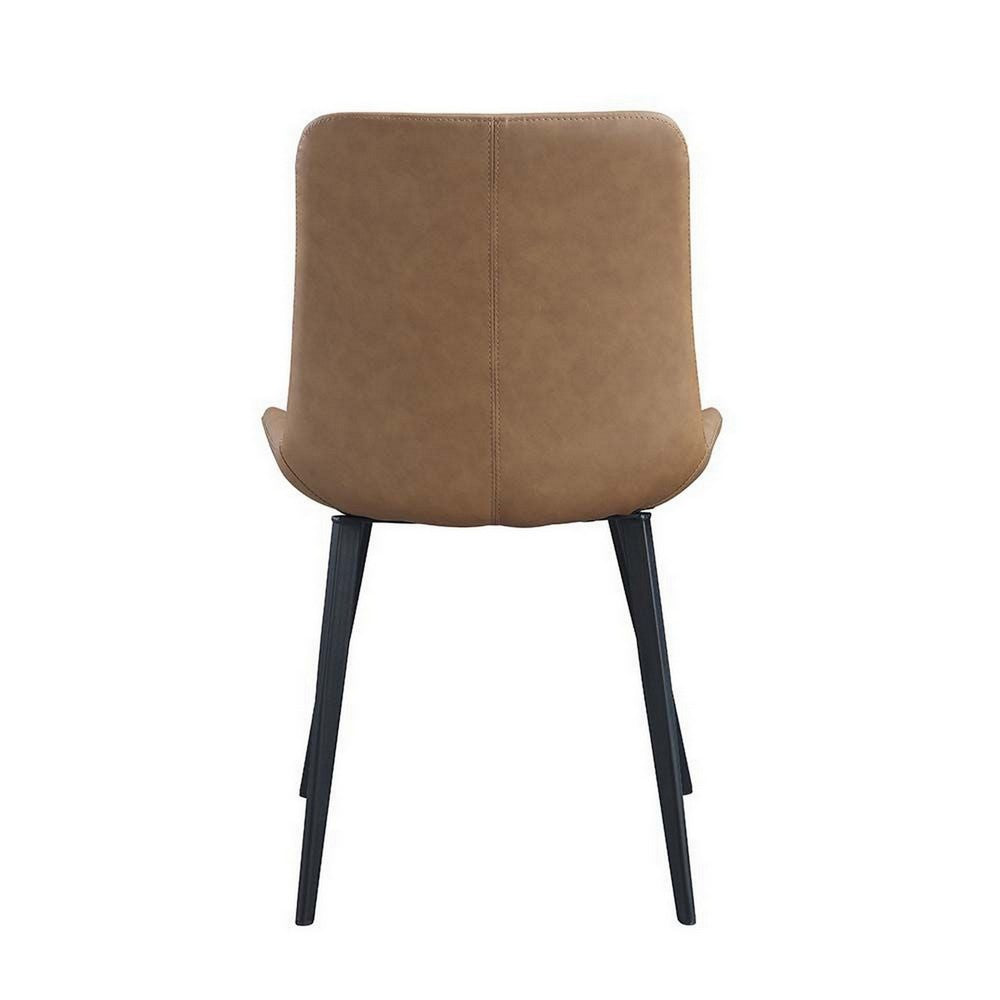 Benjara Eli 20 Inch Parson Style Dining Chair, Vegan Leather, Set of 2, Tan Brown