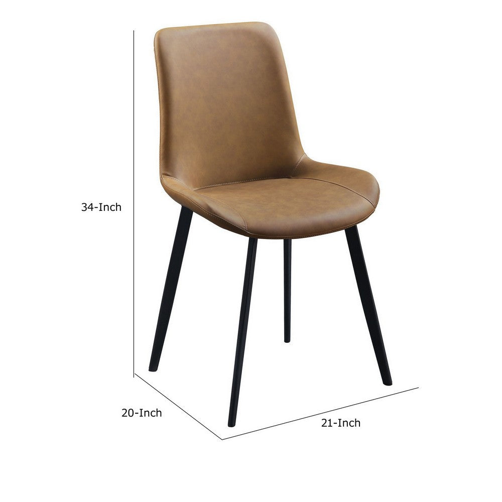 Benjara Eli 20 Inch Parson Style Dining Chair, Vegan Leather, Set of 2, Tan Brown