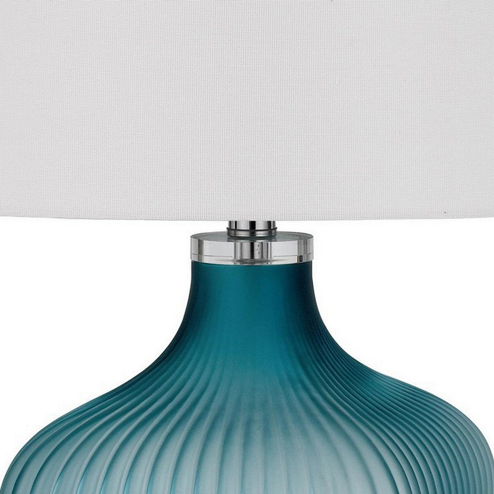 Benjara 26 Inch Modern Accent Table Lamp, Unique Tapered Glass Base, Aqua Blue