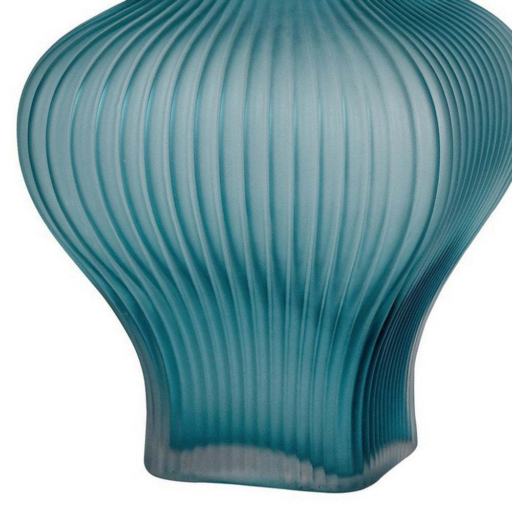 Benjara 26 Inch Modern Accent Table Lamp, Unique Tapered Glass Base, Aqua Blue