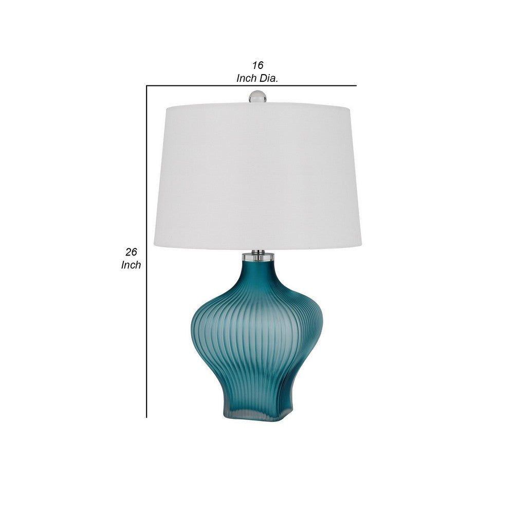 Benjara 26 Inch Modern Accent Table Lamp, Unique Tapered Glass Base, Aqua Blue
