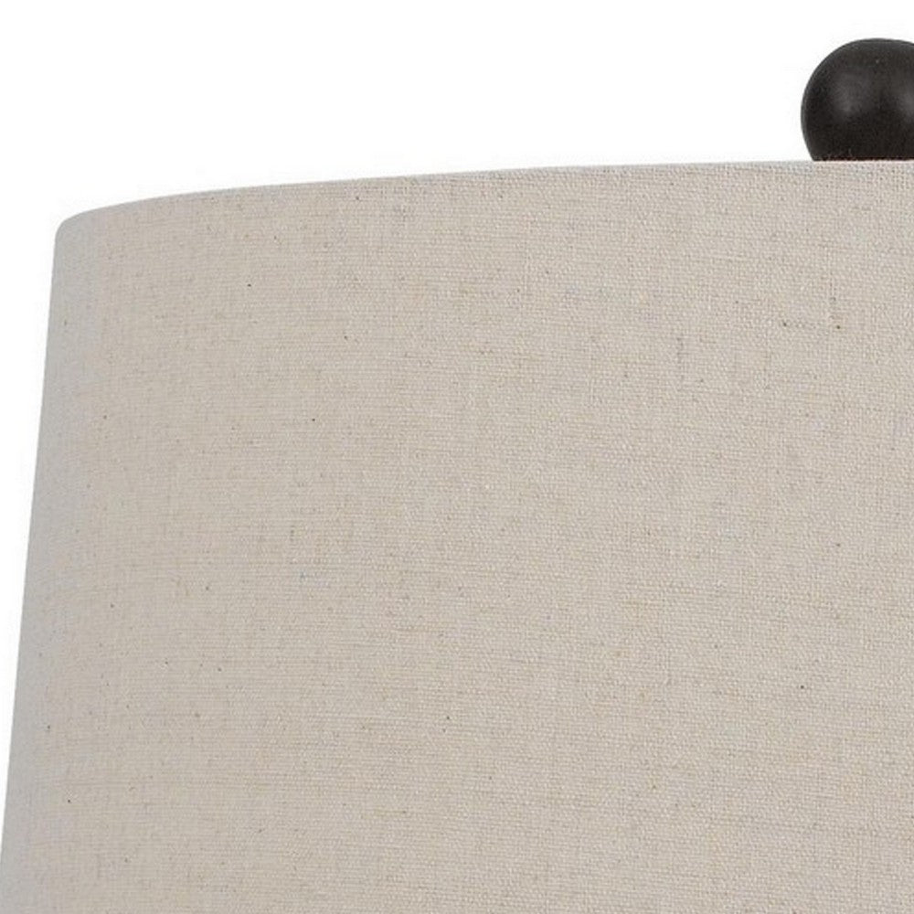 Benjara 29 Inch Classic Table Lamp, Textured Lined Body, Ceramic, Charcoal Black