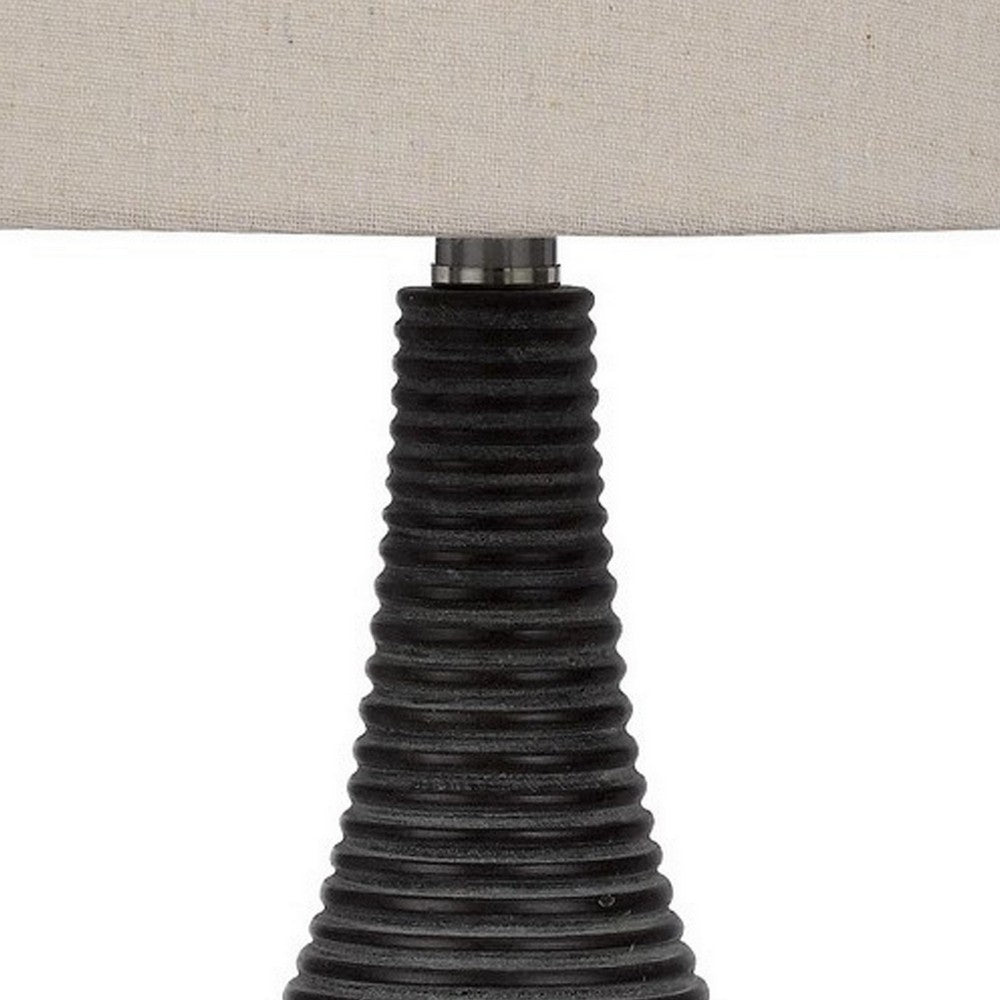 Benjara 29 Inch Classic Table Lamp, Textured Lined Body, Ceramic, Charcoal Black
