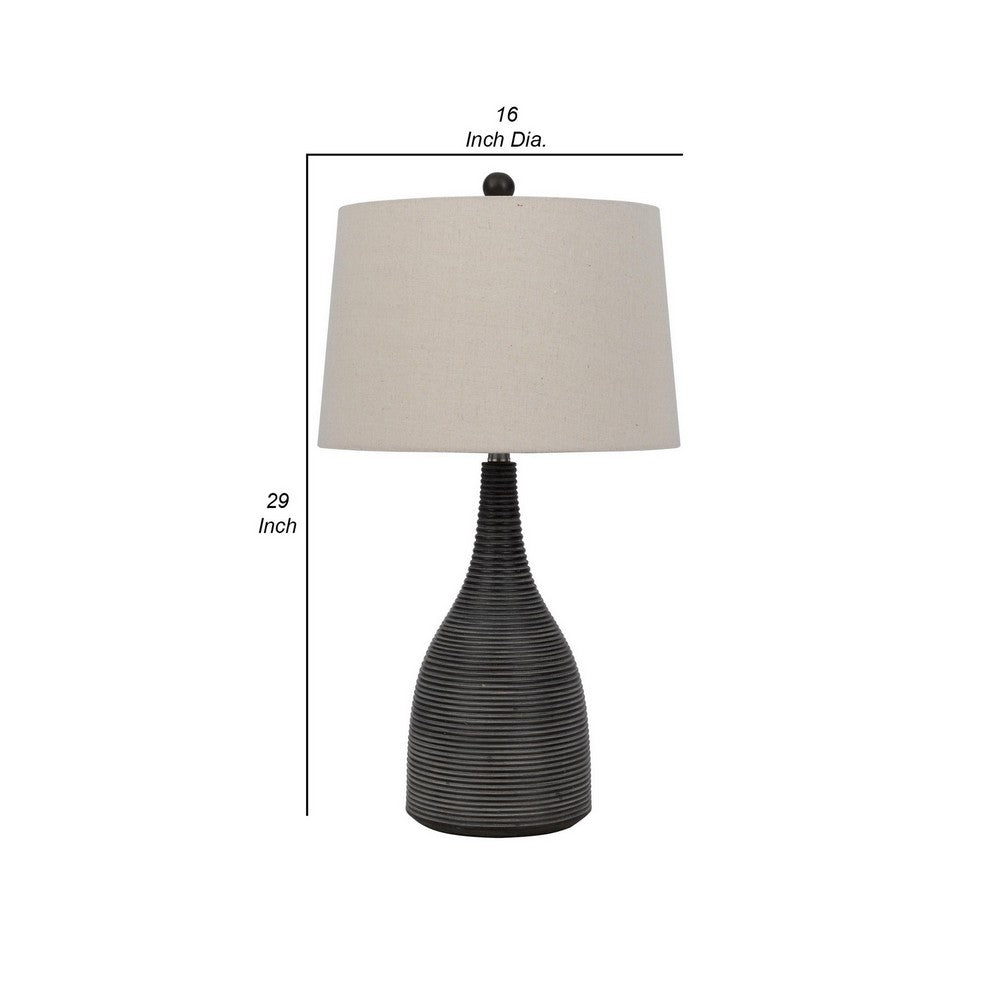 Benjara 29 Inch Classic Table Lamp, Textured Lined Body, Ceramic, Charcoal Black