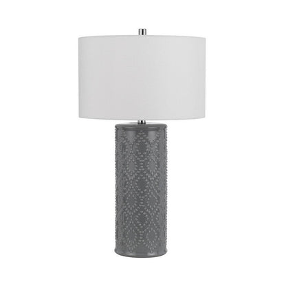Benjara 29 Inch Accent Table Lamp Set of 2, Tall Cylinder, Ball Finial Accent, Gray