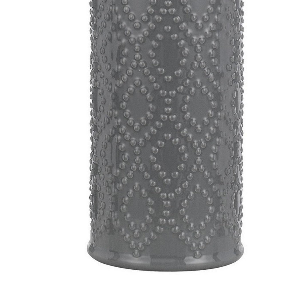 Benjara 29 Inch Accent Table Lamp Set of 2, Tall Cylinder, Ball Finial Accent, Gray