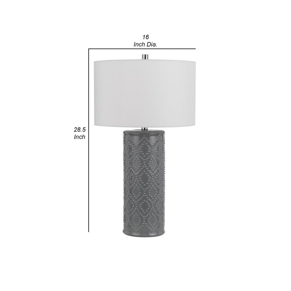 Benjara 29 Inch Accent Table Lamp Set of 2, Tall Cylinder, Ball Finial Accent, Gray