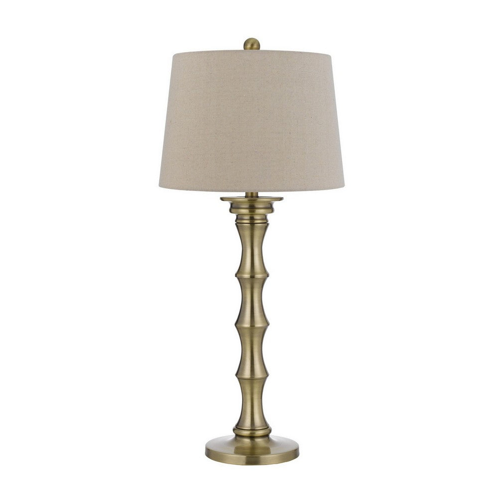 Benjara Noah 32 Inch Accent Table Lamp Set of 2, Turned Pedestal, Antique Brass