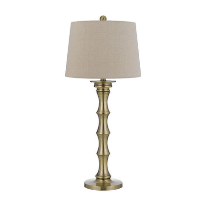 Benjara Noah 32 Inch Accent Table Lamp Set of 2, Turned Pedestal, Antique Brass