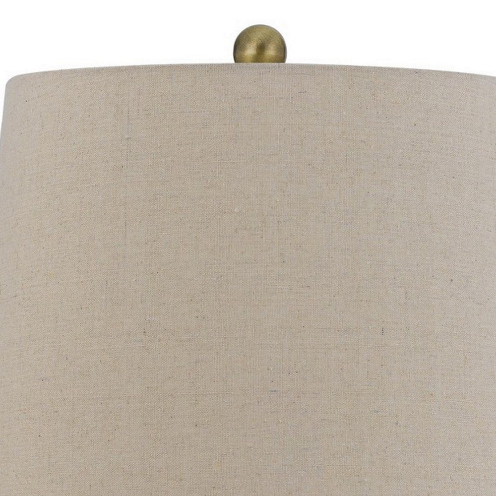 Benjara Noah 32 Inch Accent Table Lamp Set of 2, Turned Pedestal, Antique Brass