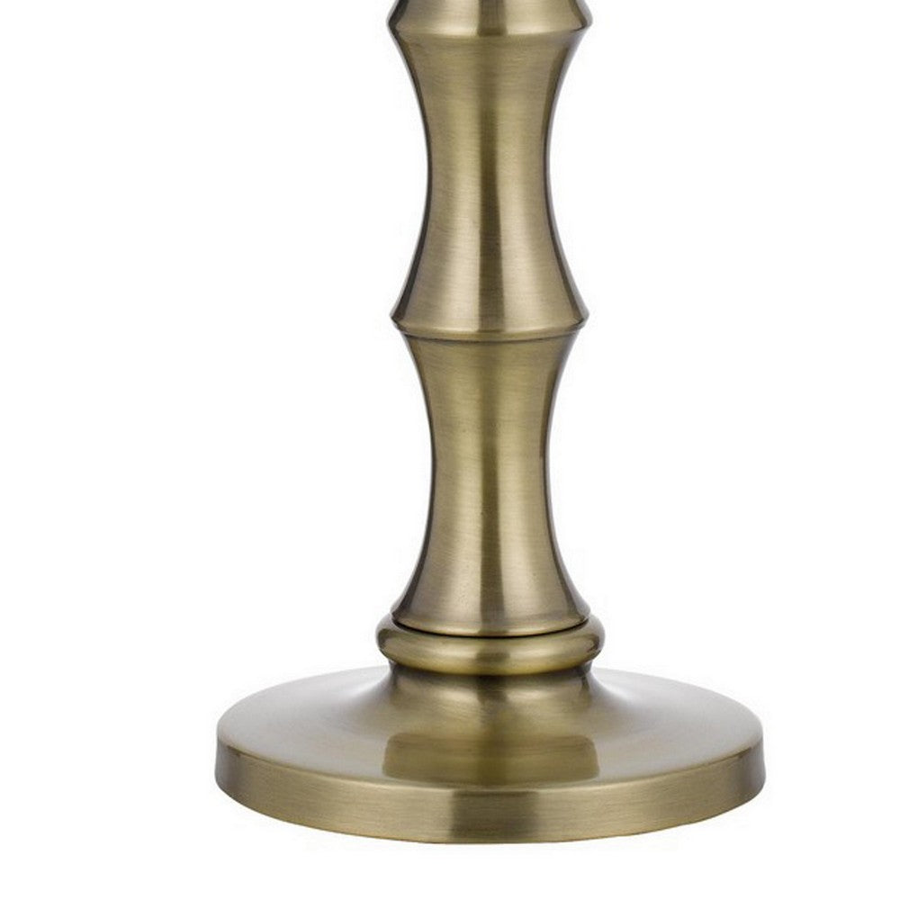 Benjara Noah 32 Inch Accent Table Lamp Set of 2, Turned Pedestal, Antique Brass