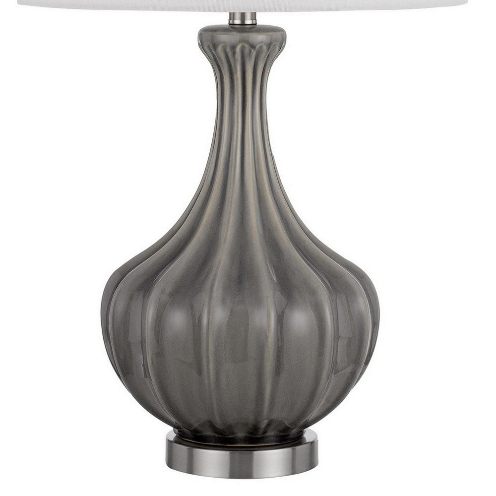 Benjara 29 Inch Accent Table Lamp Set of 2, Elegant Tapered Glass Base, Slate Gray