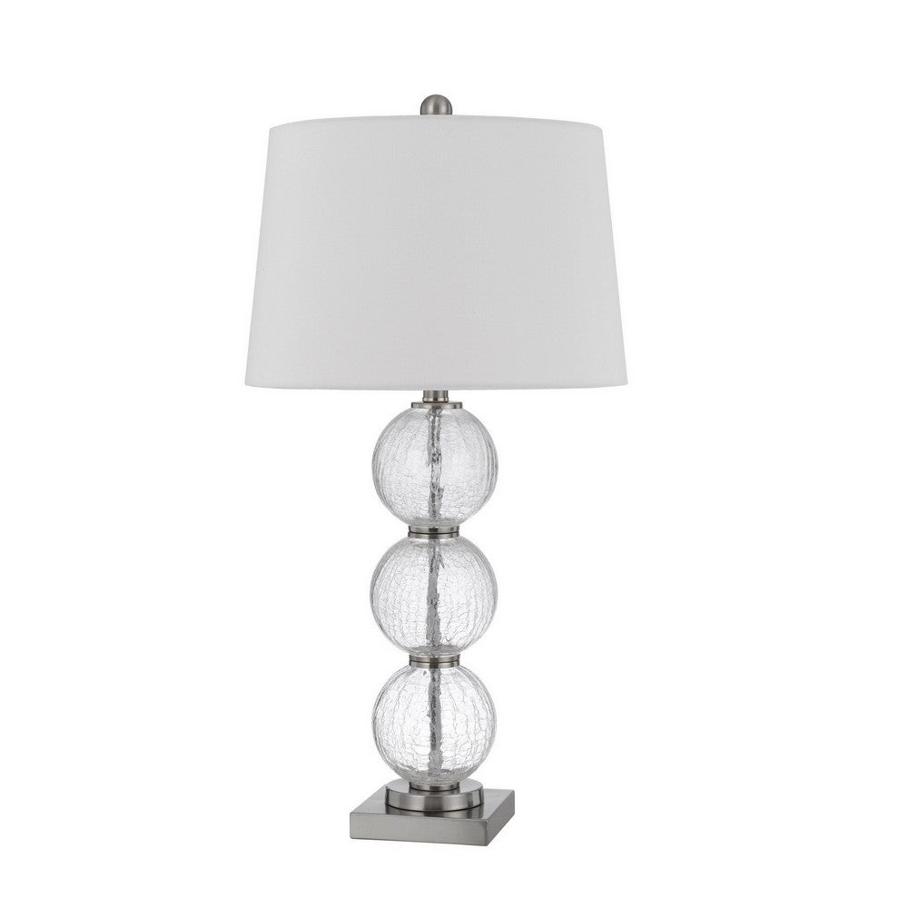 Benjara 29 Inch Accent Table Lamp Set of 2, Stacked Crackle Glass balls, Silver