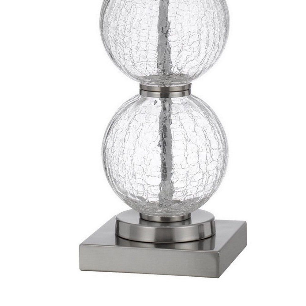 Benjara 29 Inch Accent Table Lamp Set of 2, Stacked Crackle Glass balls, Silver