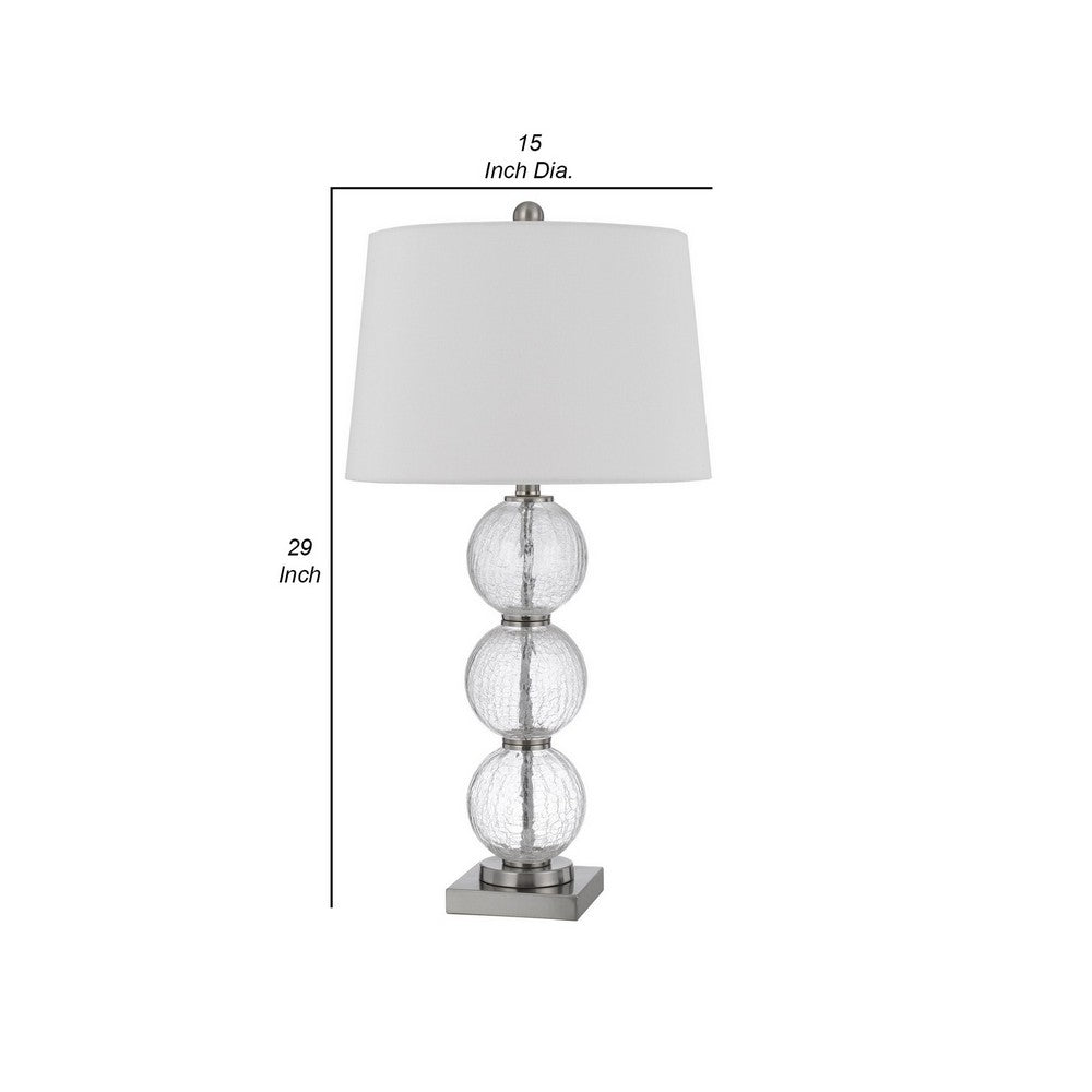 Benjara 29 Inch Accent Table Lamp Set of 2, Stacked Crackle Glass balls, Silver