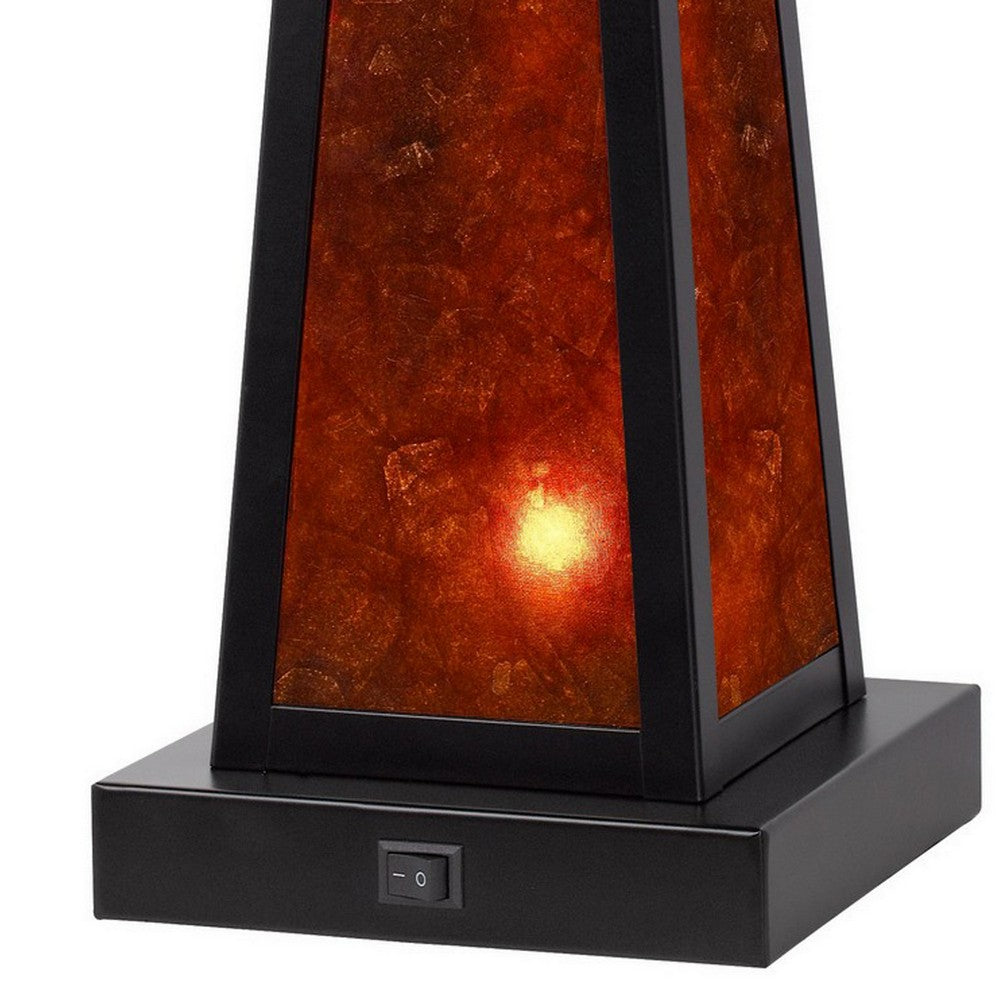 Benjara 24 Inch Elegant Mica Table Lamp With Night Light, Pull Chain Switch