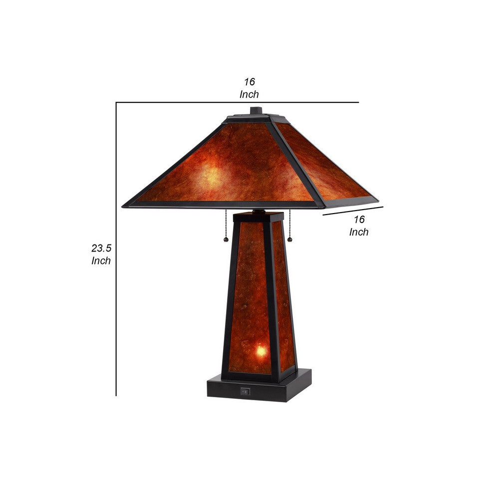 Benjara 24 Inch Elegant Mica Table Lamp With Night Light, Pull Chain Switch