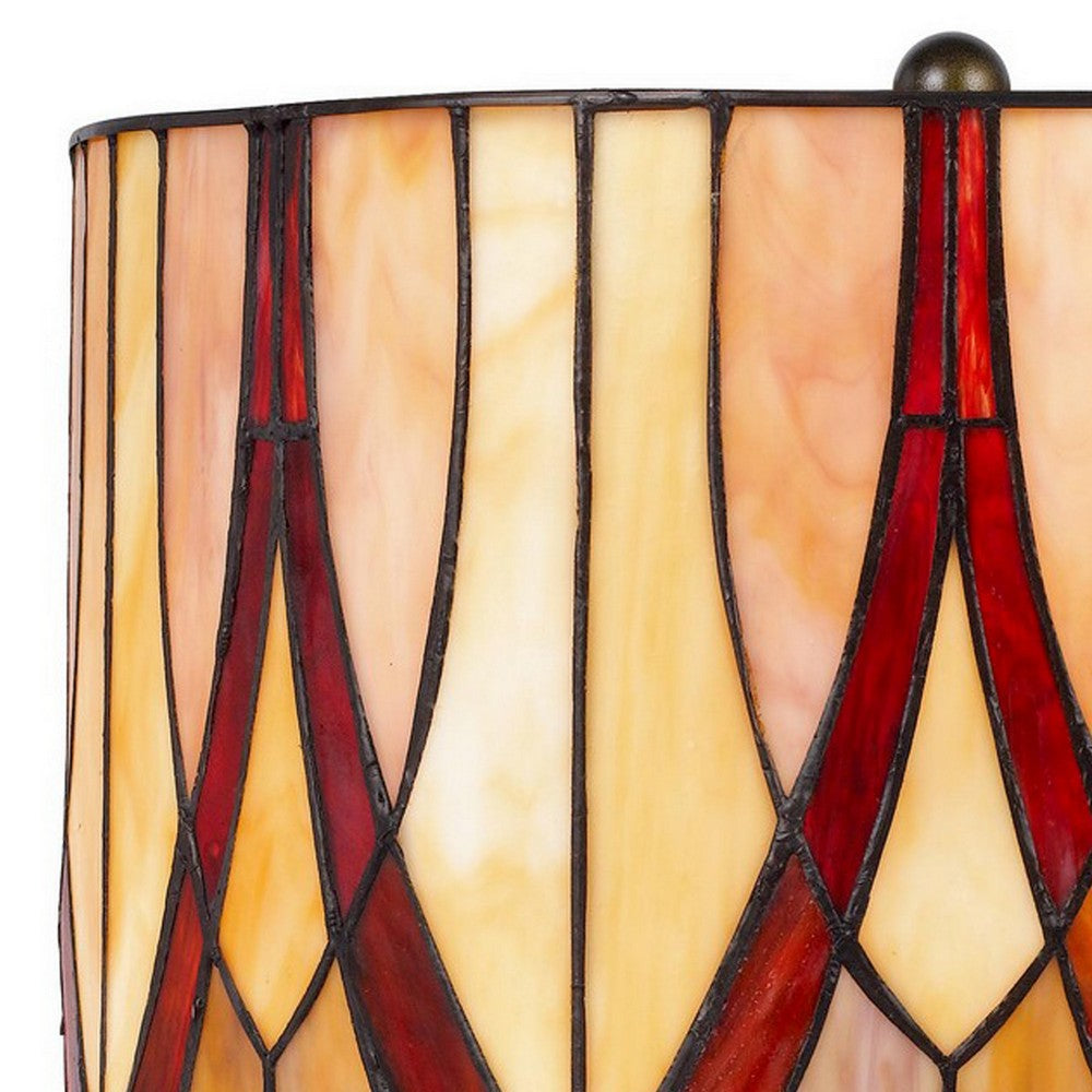 Benjara Eli 24 Inch Tiffany Style Table Lamp, Glass Shade, Antique Bronze
