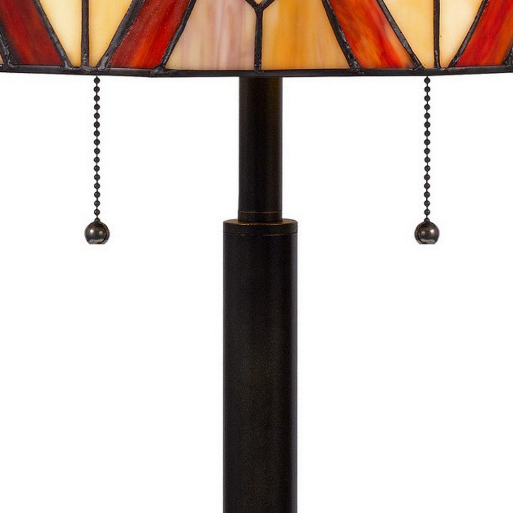 Benjara Eli 24 Inch Tiffany Style Table Lamp, Glass Shade, Antique Bronze