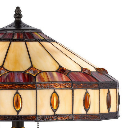 Benjara Xia 26 Inch Tiffany Style Vintage Table Lamp, Glass Shade, Antique Bronze