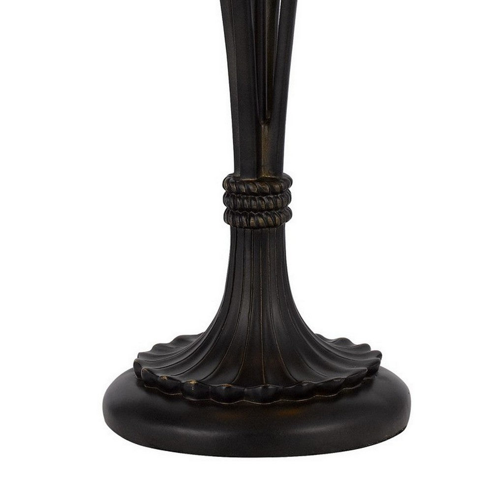 Benjara Xia 26 Inch Tiffany Style Vintage Table Lamp, Glass Shade, Antique Bronze