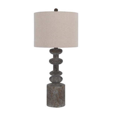 Benjara 31 Inch Accent Table Lamp, Resin Turned Base, Set of 2, Beige, Gray
