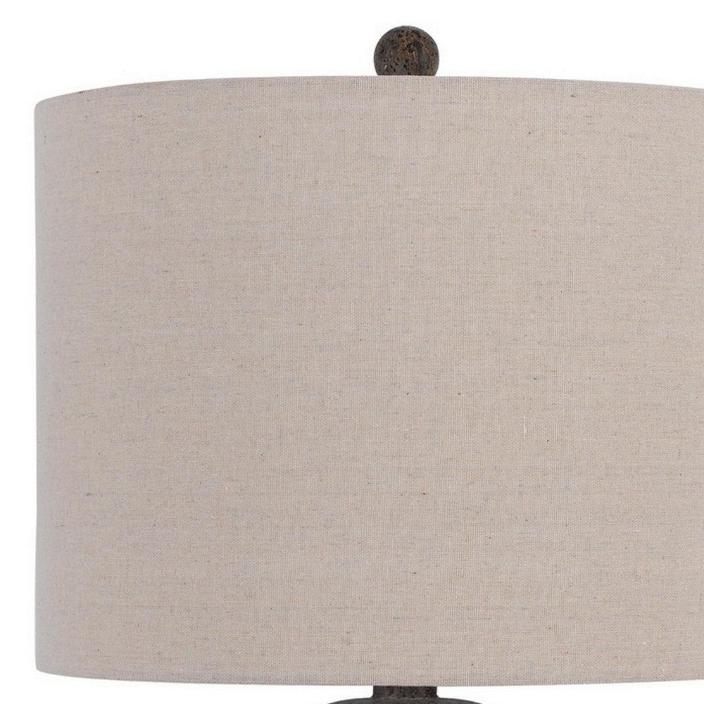Benjara 31 Inch Accent Table Lamp, Resin Turned Base, Set of 2, Beige, Gray