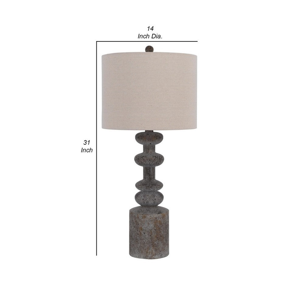 Benjara 31 Inch Accent Table Lamp, Resin Turned Base, Set of 2, Beige, Gray